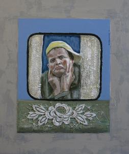 2-Sorrowfull-Acryl/curtain-canvas on MDF-43,5x49,5cm